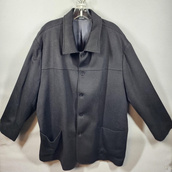 Ralph Ralph Lauren Car Coat Mens 48R Black Wool Silk Cashmere Lined Button Front